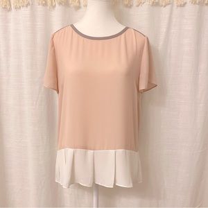 41 Hawthorn Color Block Peplum Button Down Back Blouse